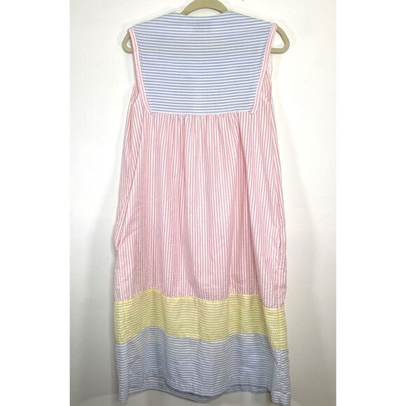Saybury Vintage 80s Pastel Striped Half Zip Pockets Lounge Comfy Muumuu Dress - Picture 2 of 9